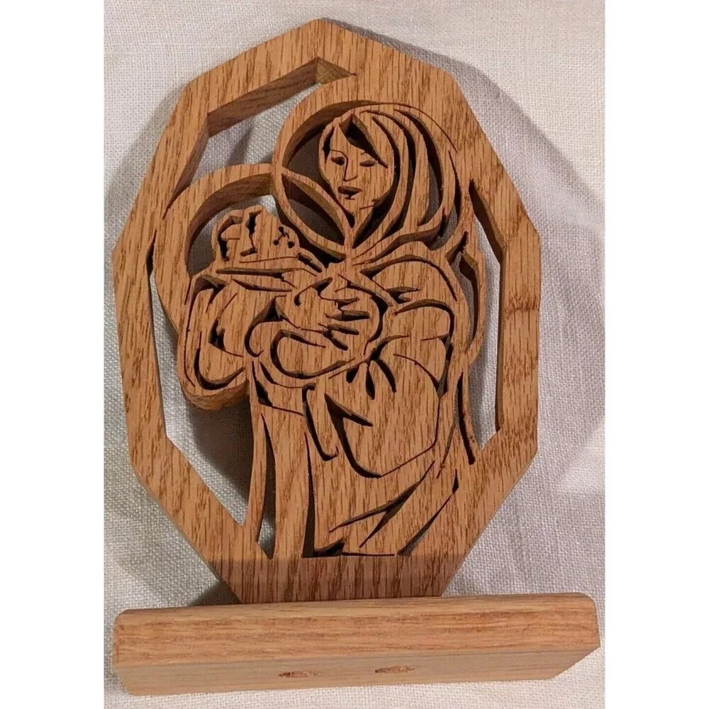 Mary & Jesus Wooden Laser Cut Mother Baby Madonna Cutout Decor Christmas 7.5